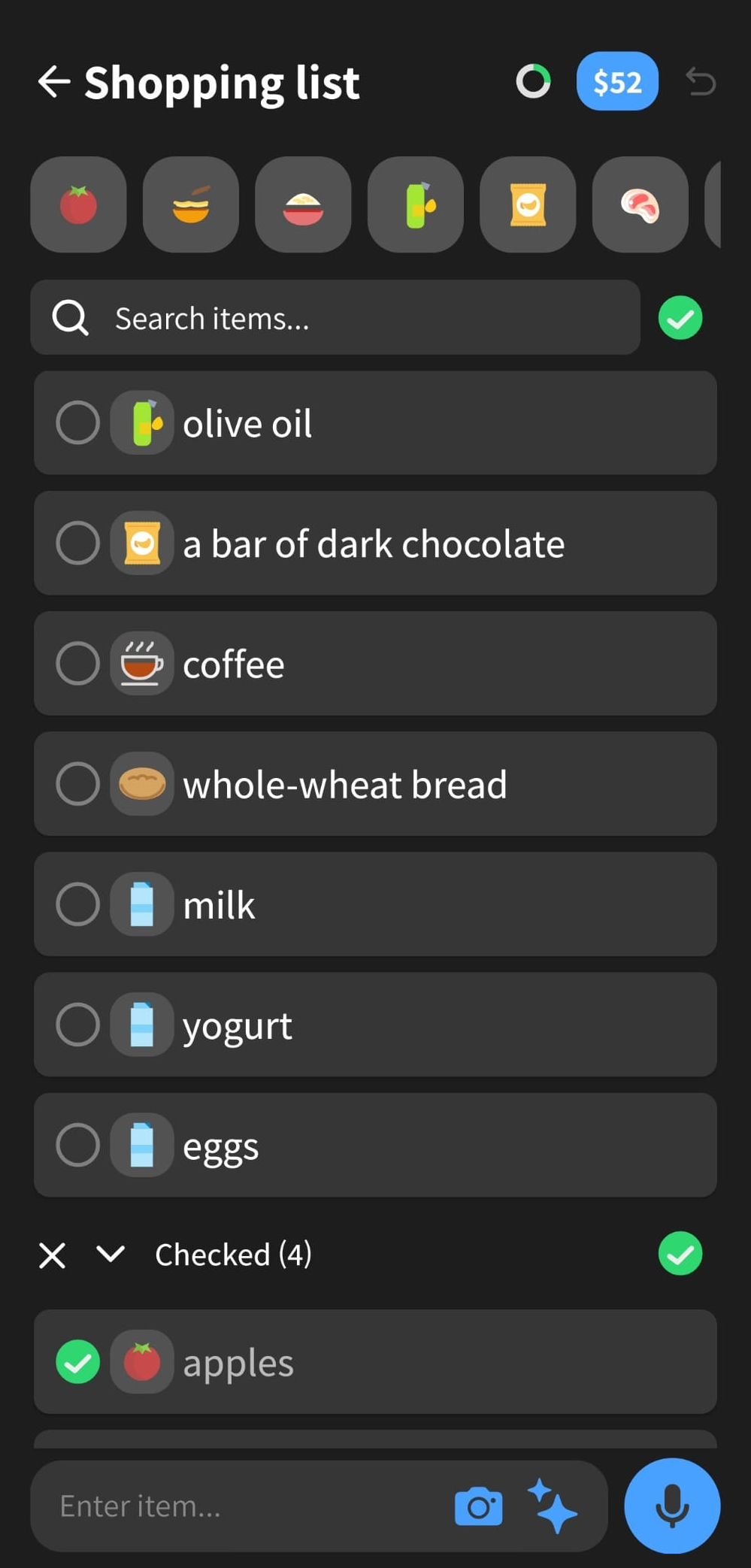 SnapList shopping list on a phone